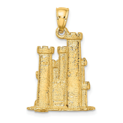 14K Gelbgold 3-D strukturierter Sandburg-Anhänger mit Schaufel-Charm