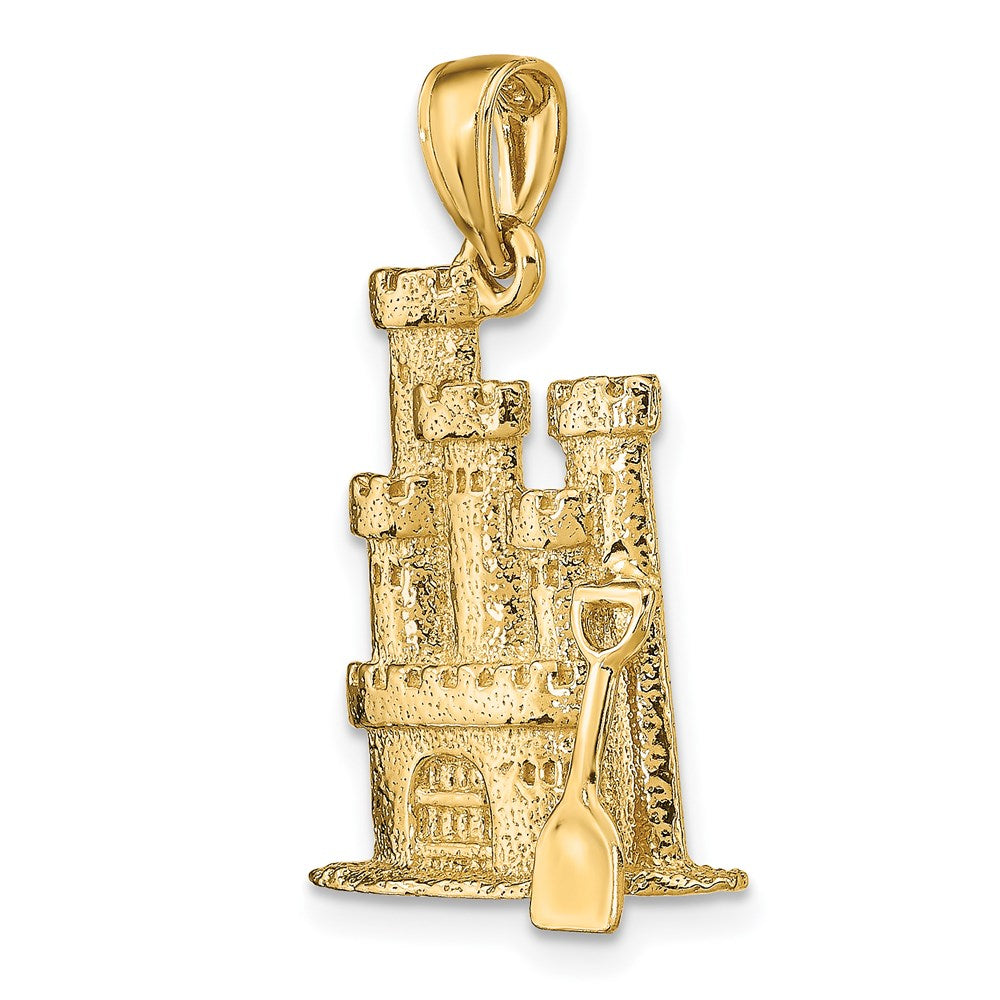 14K Gelbgold 3-D strukturierter Sandburg-Anhänger mit Schaufel-Charm
