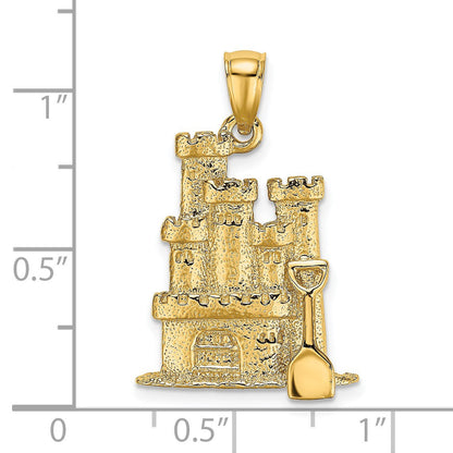 14K Gelbgold 3-D strukturierter Sandburg-Anhänger mit Schaufel-Charm