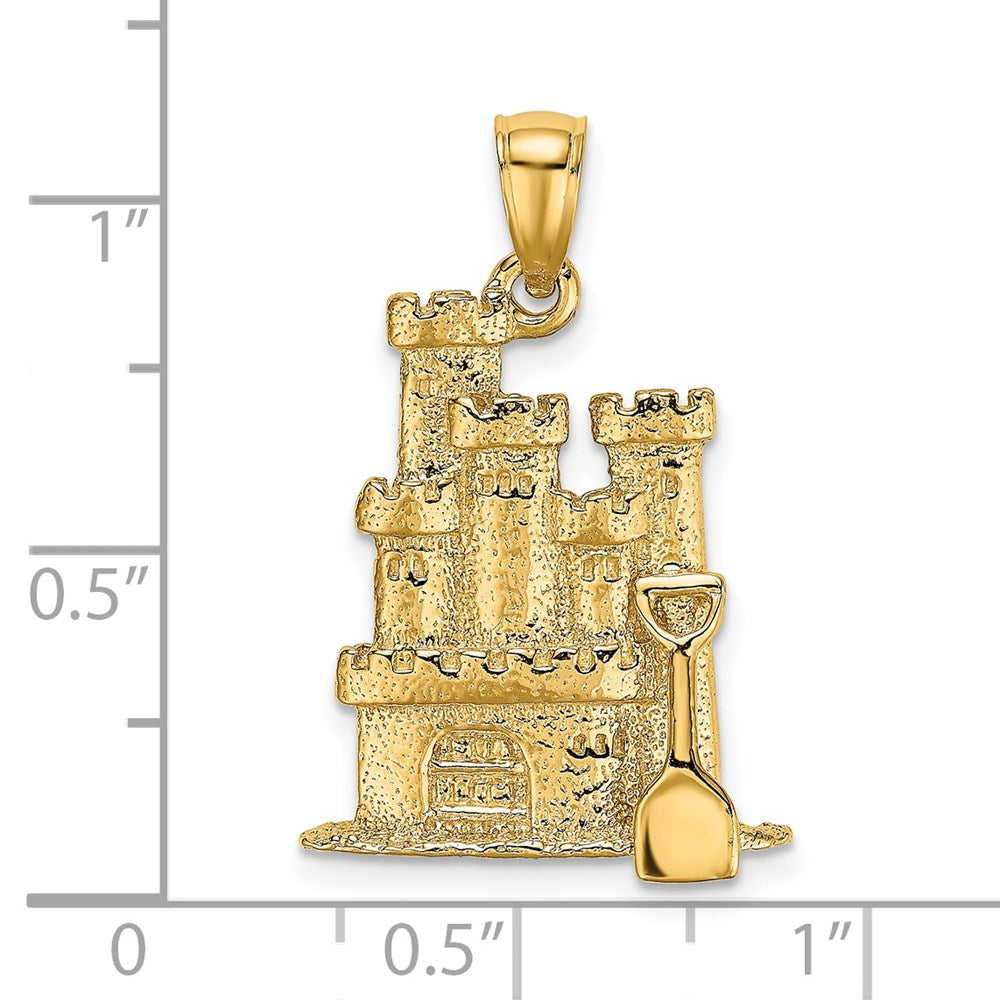 14K Gelbgold 3-D strukturierter Sandburg-Anhänger mit Schaufel-Charm