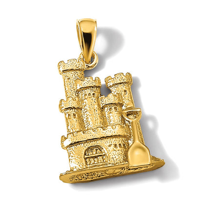 14K Gelbgold 3-D strukturierter Sandburg-Anhänger mit Schaufel-Charm