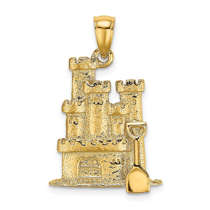14K Gelbgold 3-D strukturierter Sandburg-Anhänger mit Schaufel-Charm