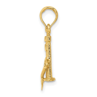 14K Gelbgold 3D-Sandburg-Charm mit Schaufel