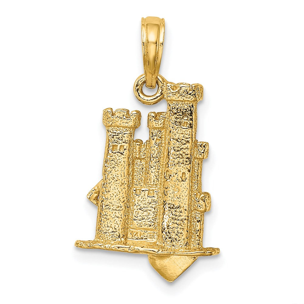 14K Gelbgold 3D-Sandburg-Charm mit Schaufel