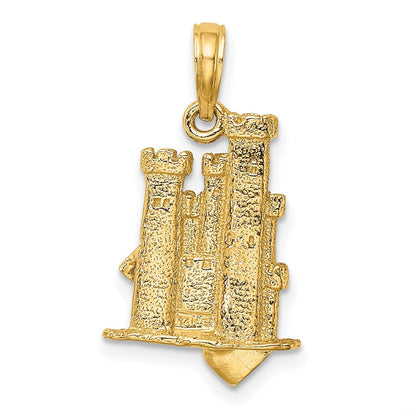 14K Gelbgold 3D-Sandburg-Charm mit Schaufel