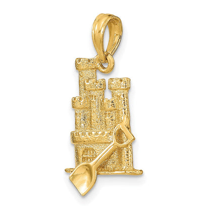 14K Gelbgold 3D-Sandburg-Charm mit Schaufel