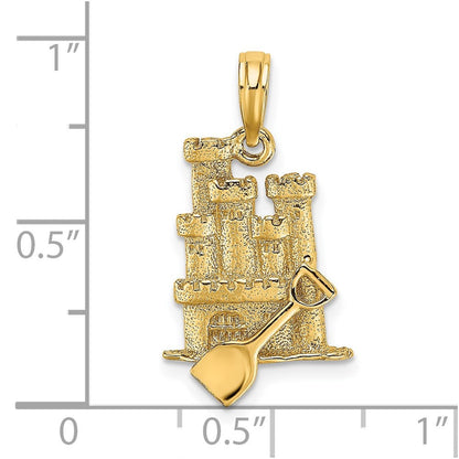 14K Gelbgold 3D-Sandburg-Charm mit Schaufel