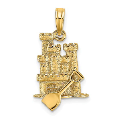 14K Gelbgold 3D-Sandburg-Charm mit Schaufel