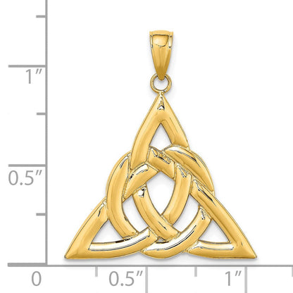 14 Karat Gelbgold Großer Polierter Keltischer Trinity-Knoten Charm