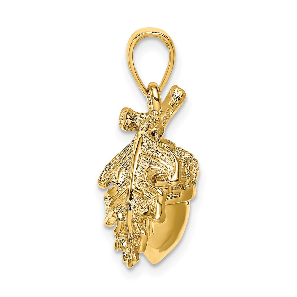 14K Gelbgold 3-D Eichel-Anhänger mit Blatt