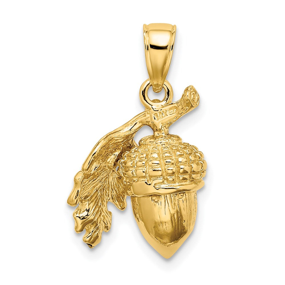 14K Gelbgold 3-D Eichel-Anhänger mit Blatt