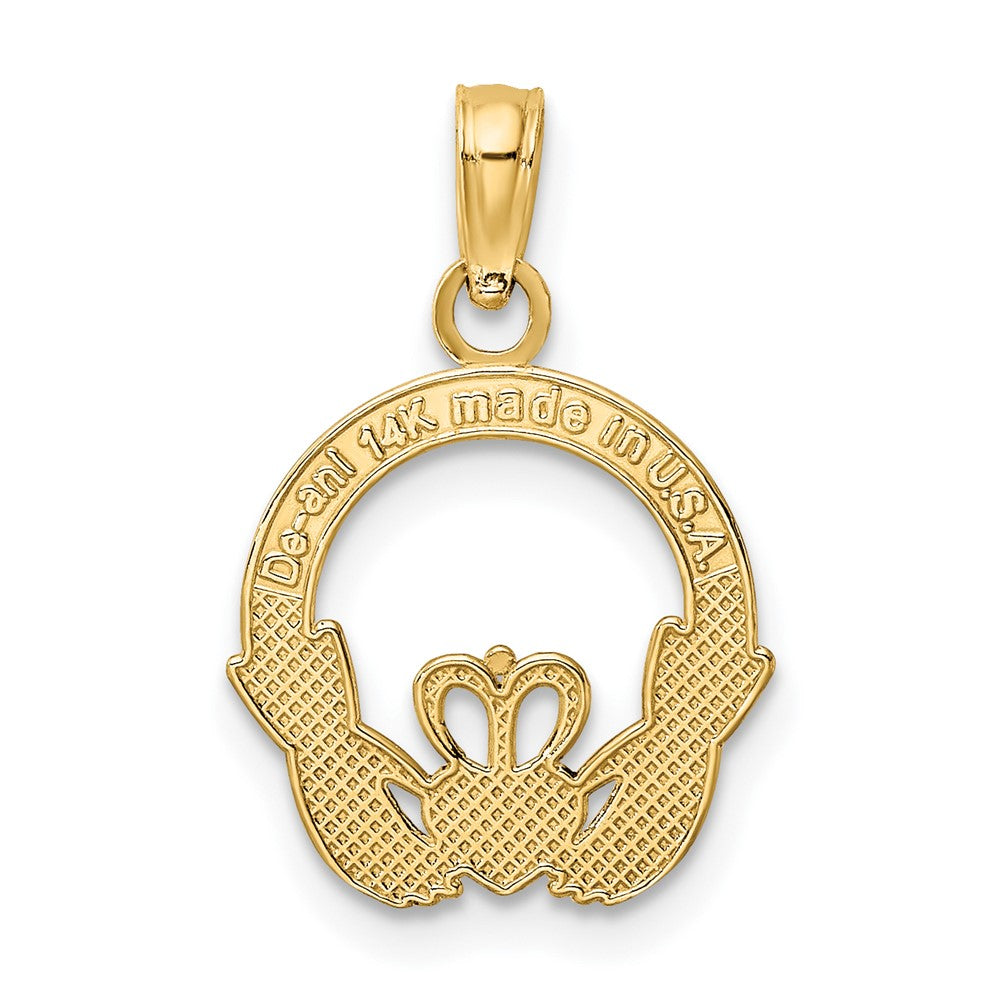 14K Gelbgold Poliert Rund Claddagh Charm
