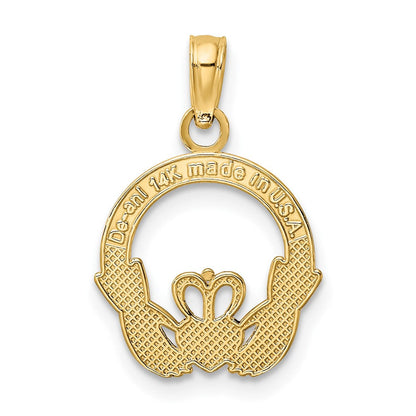 14K Gelbgold Poliert Rund Claddagh Charm