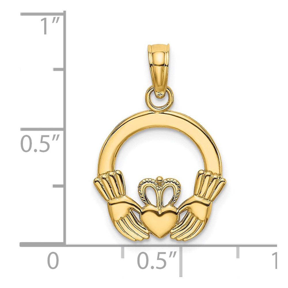 14K Gelbgold Poliert Rund Claddagh Charm