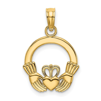14K Gelbgold Poliert Rund Claddagh Charm