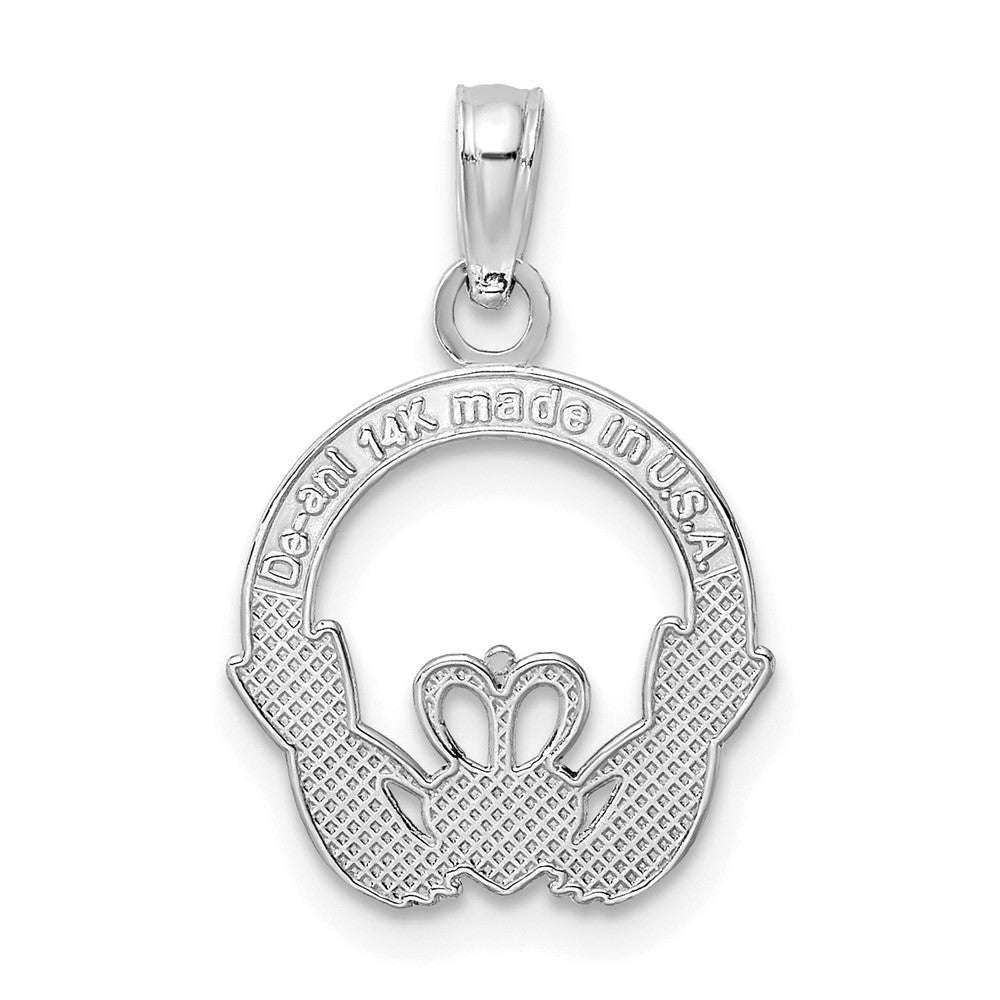 14K Weißgold Poliert Rund Claddagh Charm