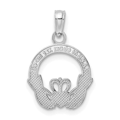 14K Weißgold Poliert Rund Claddagh Charm