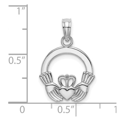14K Weißgold Poliert Rund Claddagh Charm