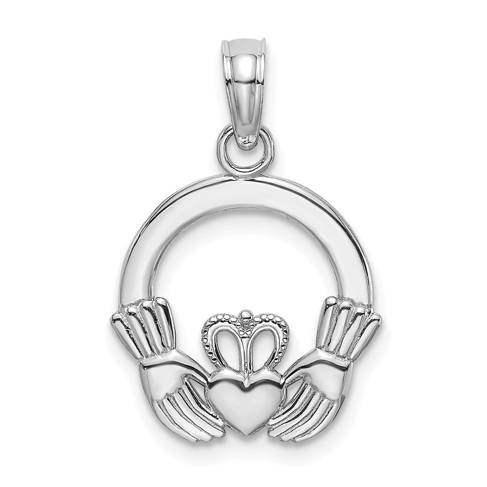 14K Weißgold Poliert Rund Claddagh Charm