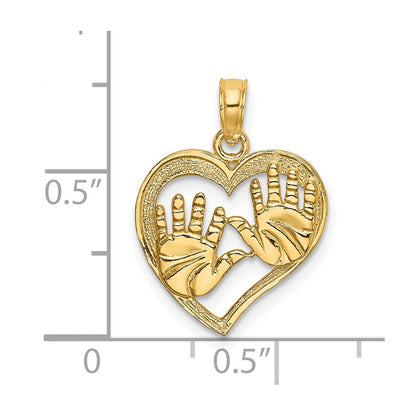 14K Gelbgold Ausgeschnitten Doppelt Hand Prints in Herz Charm