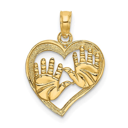 14K Gelbgold Ausgeschnitten Doppelt Hand Prints in Herz Charm