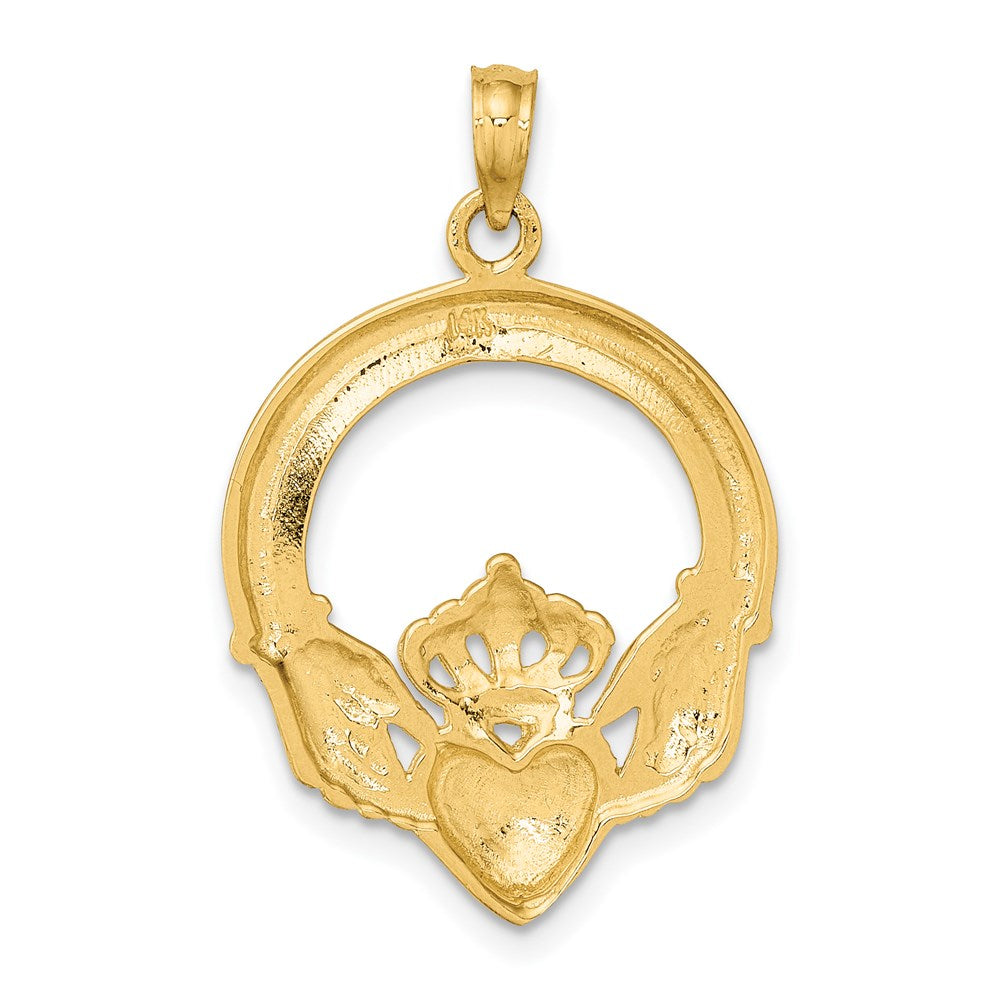 14K Gelbgold Poliert Großer Claddagh-Herz-Charm