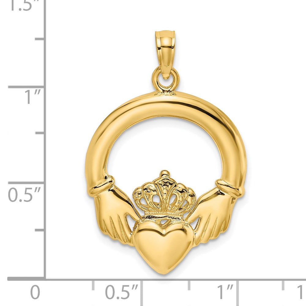 14K Gelbgold Poliert Großer Claddagh-Herz-Charm