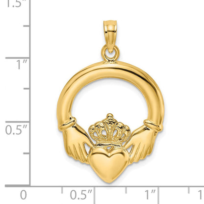 14K Gelbgold Poliert Großer Claddagh-Herz-Charm