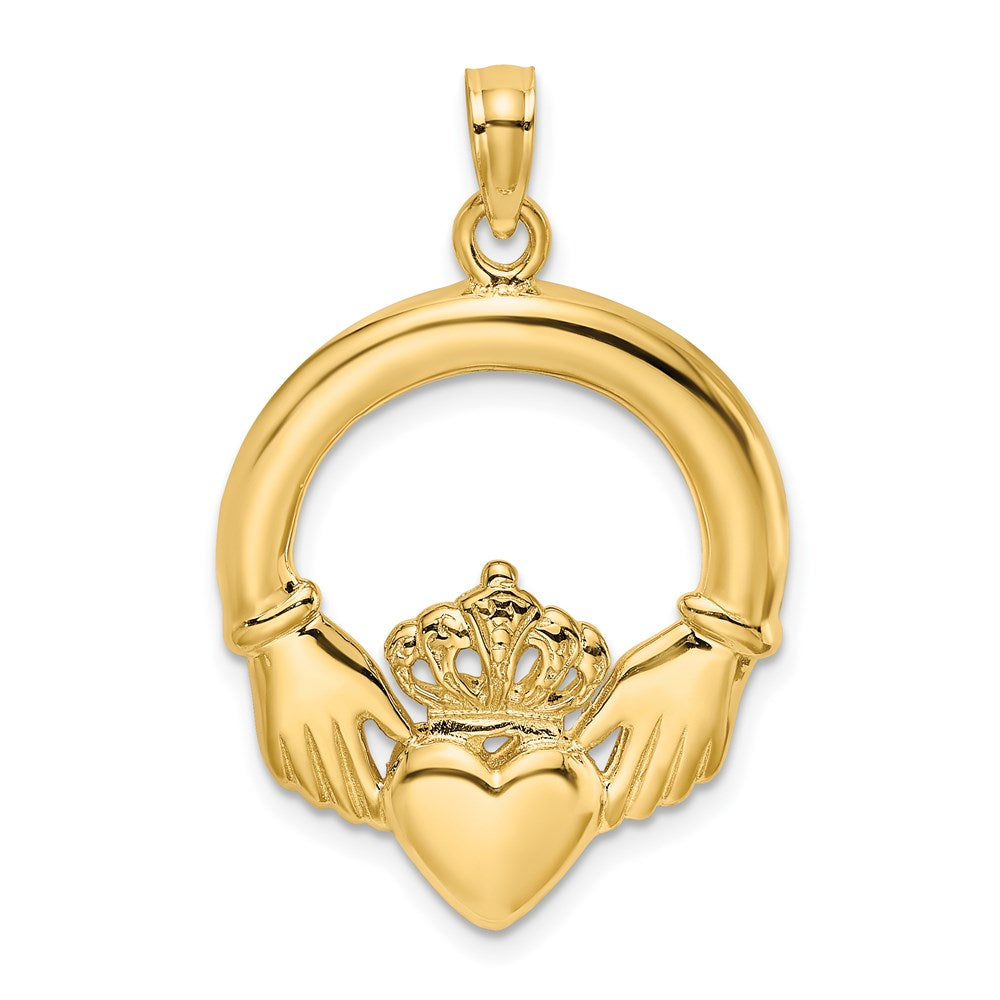 14K Gelbgold Poliert Großer Claddagh-Herz-Charm