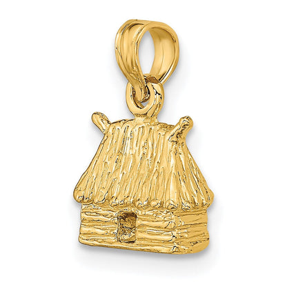 14K Gelbgold 3-D Bungalow Insel-Hütte Charm