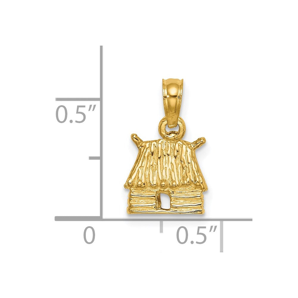 14K Gelbgold 3-D Bungalow Insel-Hütte Charm