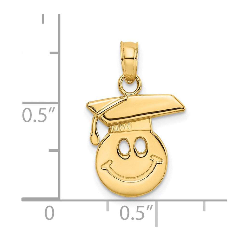 14K Gelbgold Poliert Smiley Face mit Abschluss Cap Charm