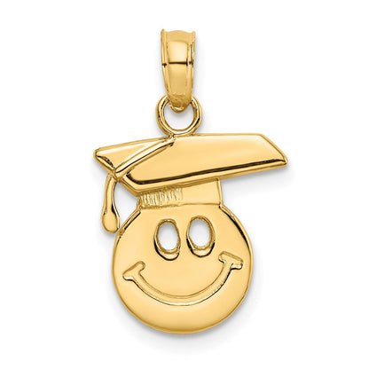 14K Gelbgold Poliert Smiley Face mit Abschluss Cap Charm