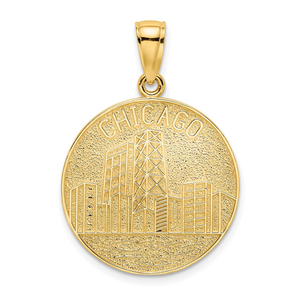 14K Gelbgold CHICAGO Skyline Charm auf runder Scheibe