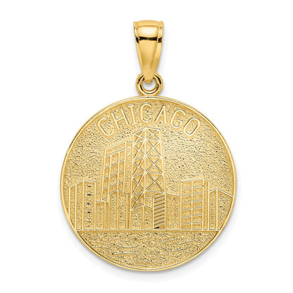 14K Gelbgold CHICAGO Skyline Charm auf runder Scheibe
