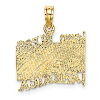 14K Gelbgold Charm "God Bless America" mit Flagge, poliert und strukturiert