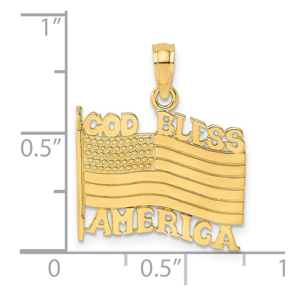 14K Gelbgold Charm "God Bless America" mit Flagge, poliert und strukturiert