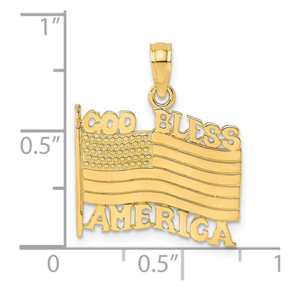 14K Gelbgold Charm "God Bless America" mit Flagge, poliert und strukturiert
