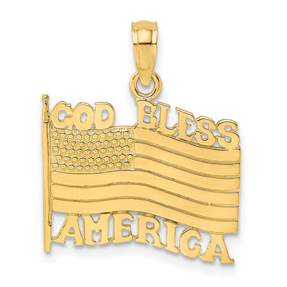 14K Gelbgold Charm "God Bless America" mit Flagge, poliert und strukturiert