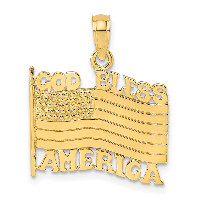 14K Gelbgold Charm "God Bless America" mit Flagge, poliert und strukturiert