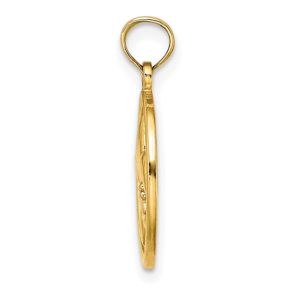 14K Gelbgold Fleur-de-Lis auf ovaler Scheibe Charm