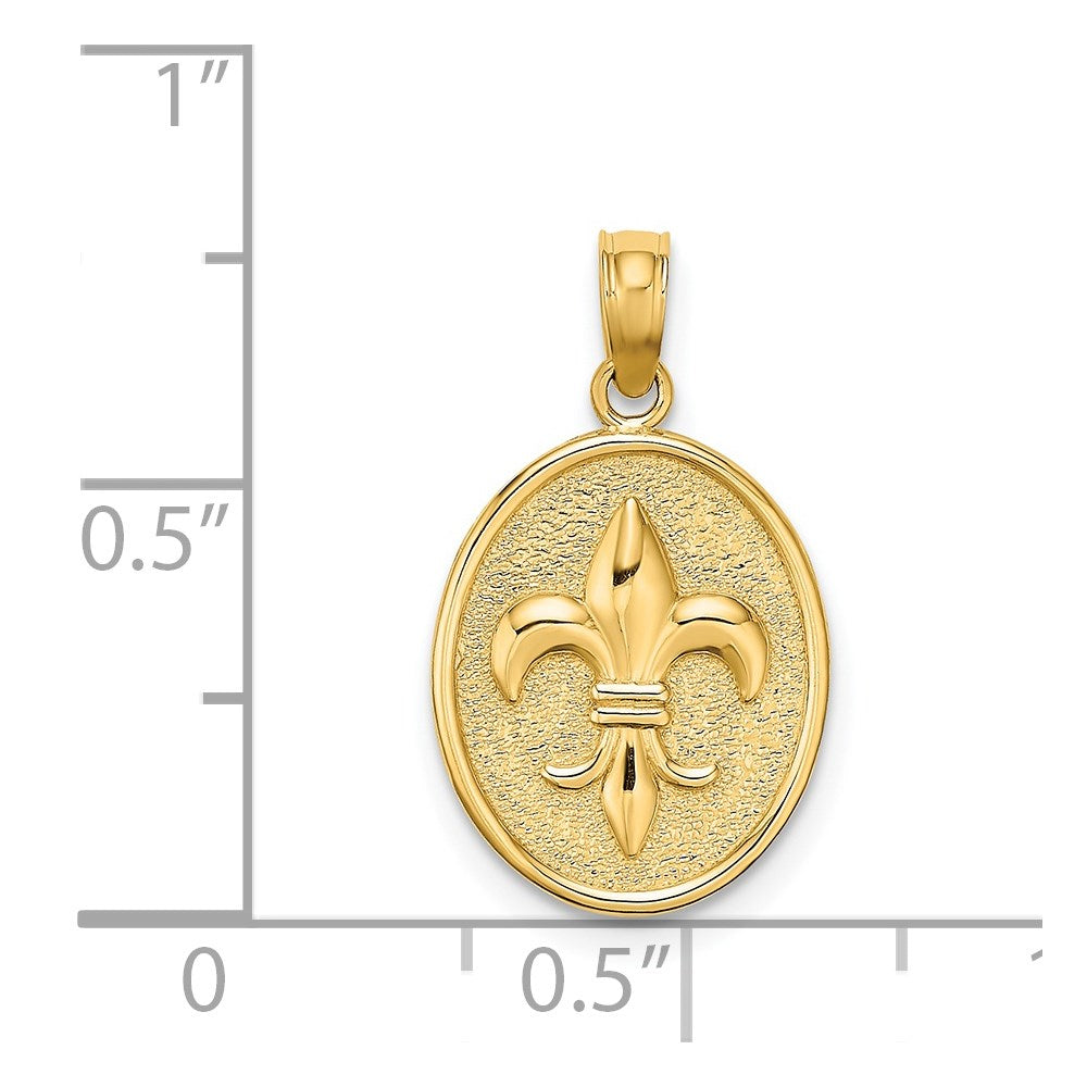 14K Gelbgold Fleur-de-Lis auf ovaler Scheibe Charm
