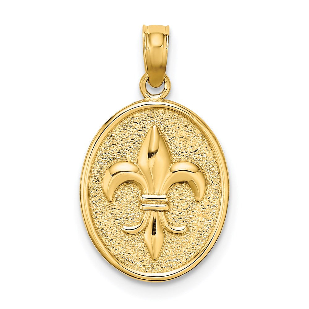 14K Gelbgold Fleur-de-Lis auf ovaler Scheibe Charm
