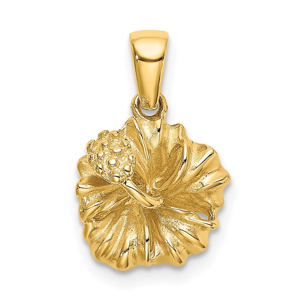 14K Gelbgold Strukturiert Hibiscus Blume Charm