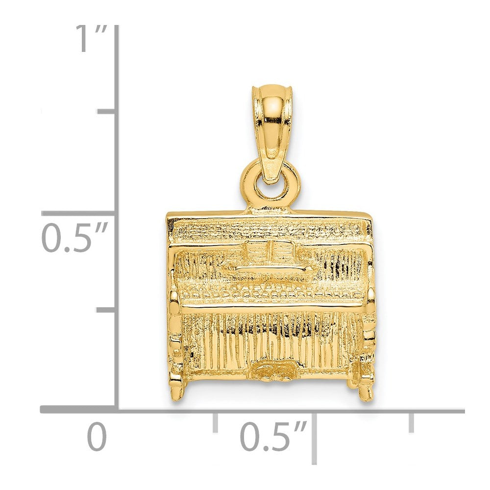 14K Gelbgold 3-D Klavier-Charm (aufrecht)