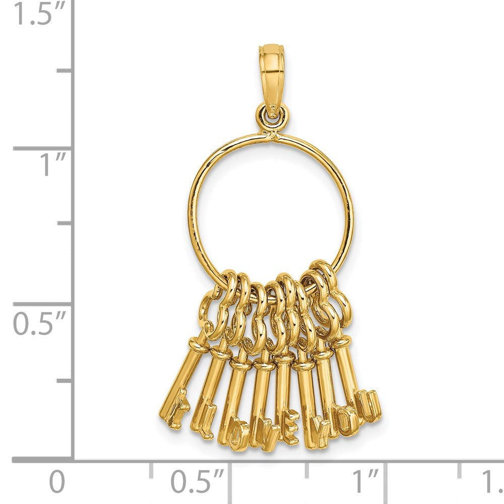 14K Gelbgold Beweglich 3d I Liebe You Key Kette Charm