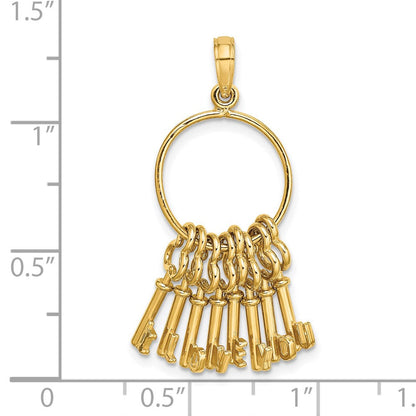 14K Gelbgold Beweglich 3d I Liebe You Key Kette Charm