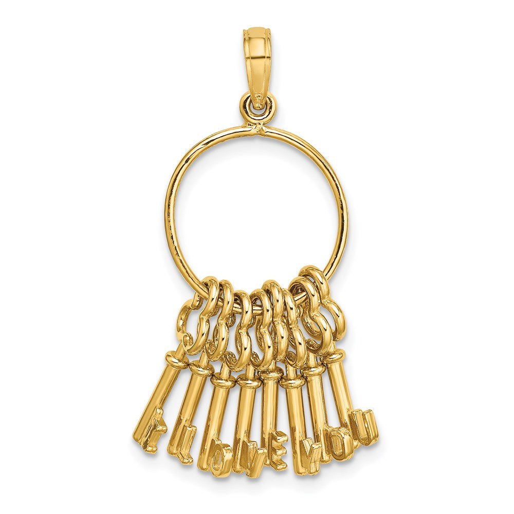 14K Gelbgold Beweglich 3d I Liebe You Key Kette Charm