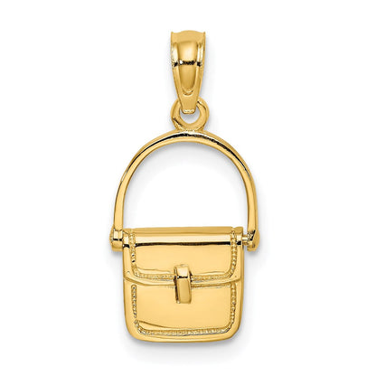 14K Gelbgold 3-D beweglicher polierter Geldbörsen-Charm