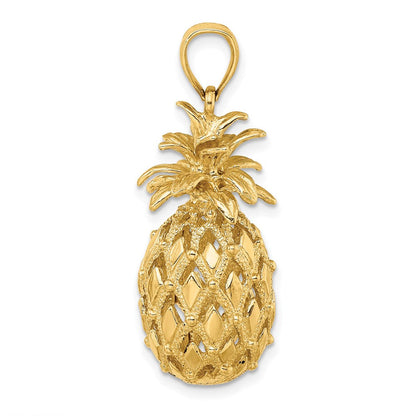 14K Gelbgold 3-D texturierter und polierter Ananas-Charm